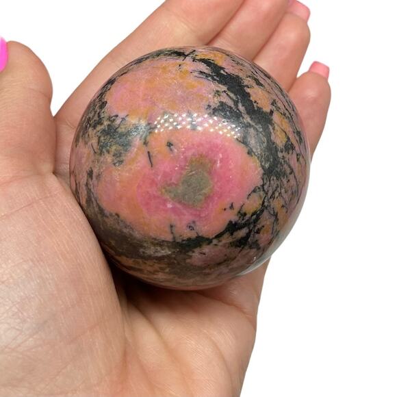 Rhodonite Sphere Crystal Natural Stone Decor Gift Display Piece Pink Crystals - Picture 5 of 6